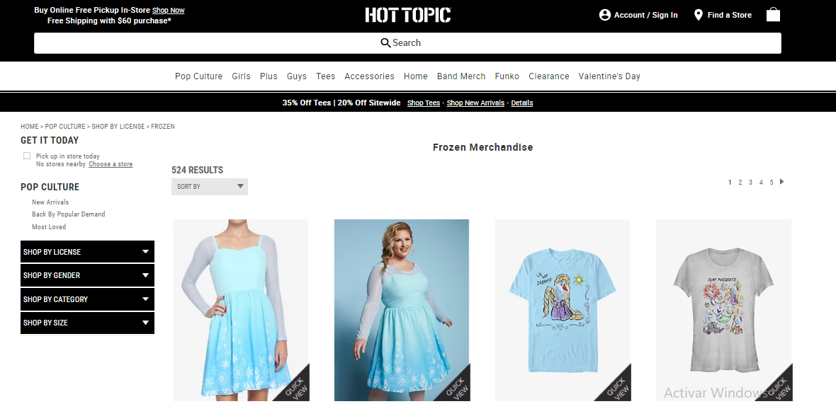 Frozen Merch from Hot Topic