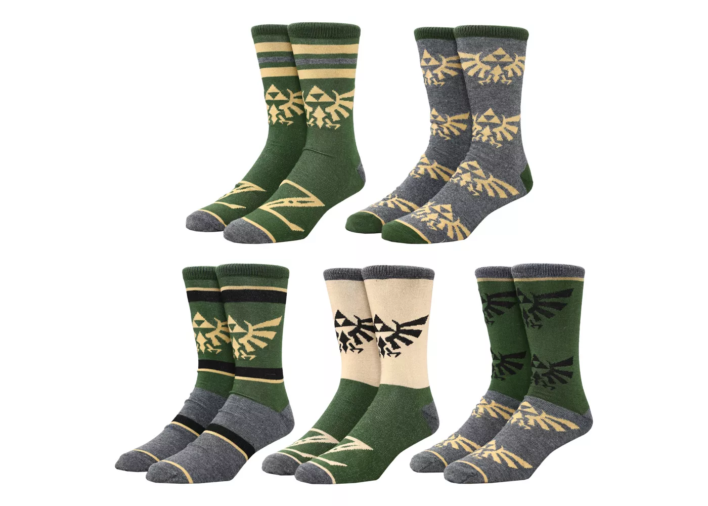 Legend of Zelda Triforce Wings Logo Five Pack Casual Crew Socks