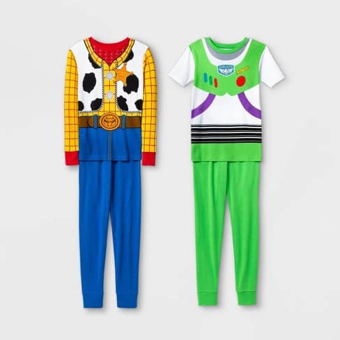 Boys' Toy Story Buzz and Woody 4-Piece Pajama Set - Blue/White/Green