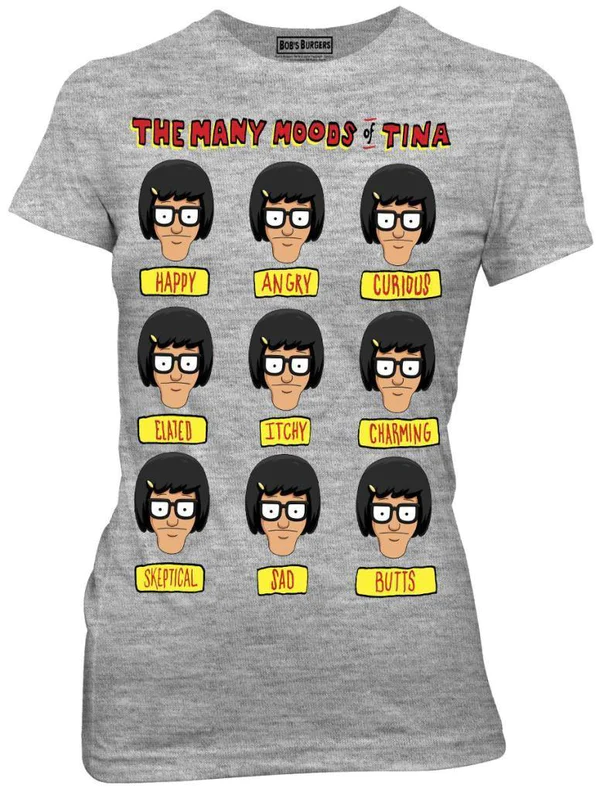 bob's burgers many moods of tina belcher t-shirt