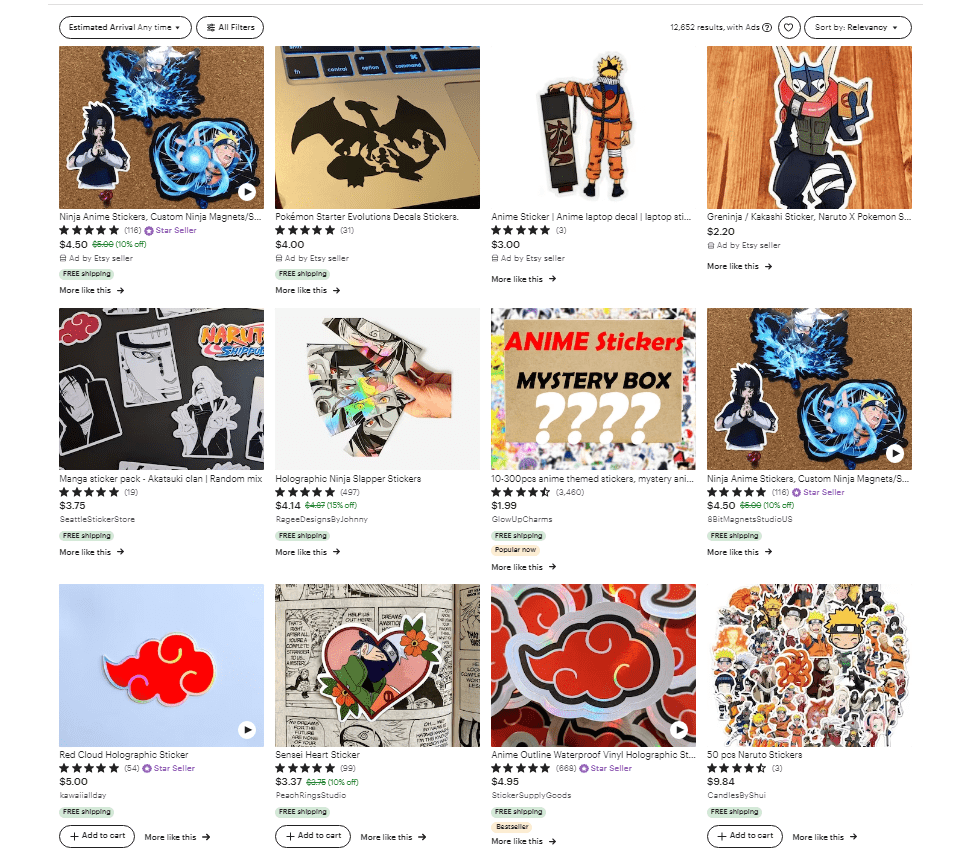 etsy naruto stickers